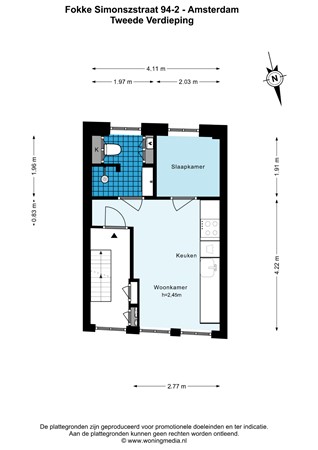 Floor plan - Fokke Simonszstraat 94-2, 1017 TK Amsterdam 